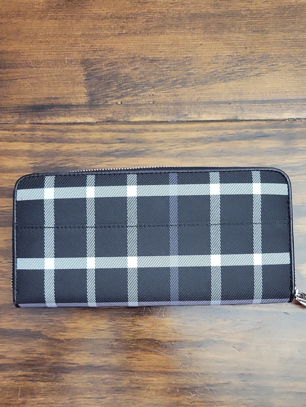 Brooks Brothers Black and White Plaid Zip Wallet